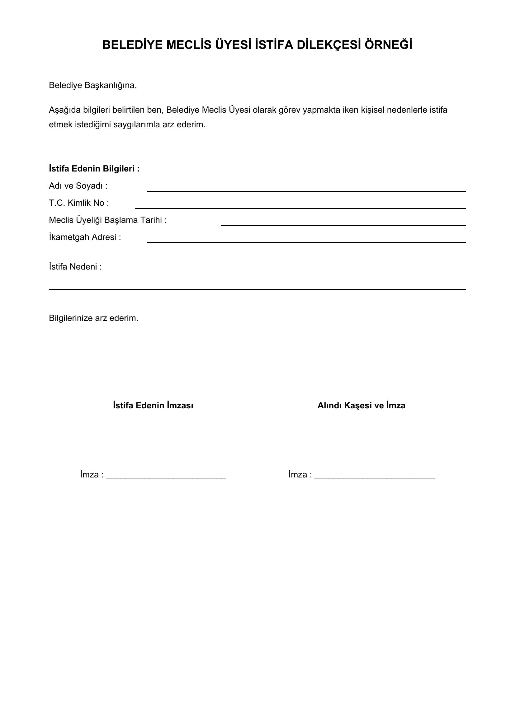 Belediye Meclis Üyesi Istifa Dilekçesi Örneği