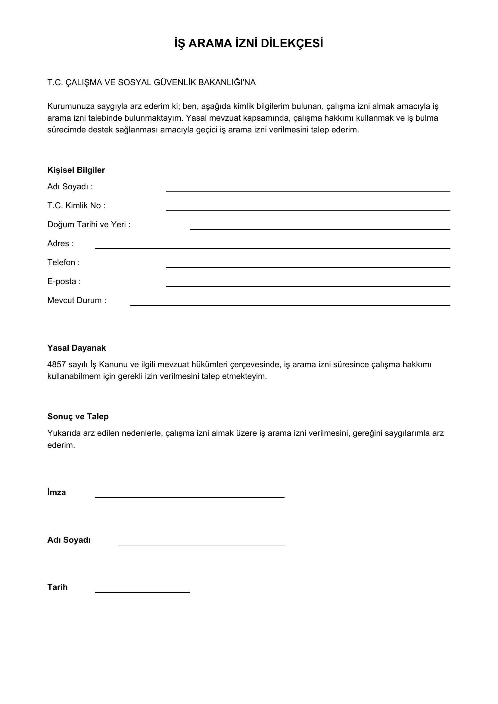 Iş Arama Izni Dilekçesi