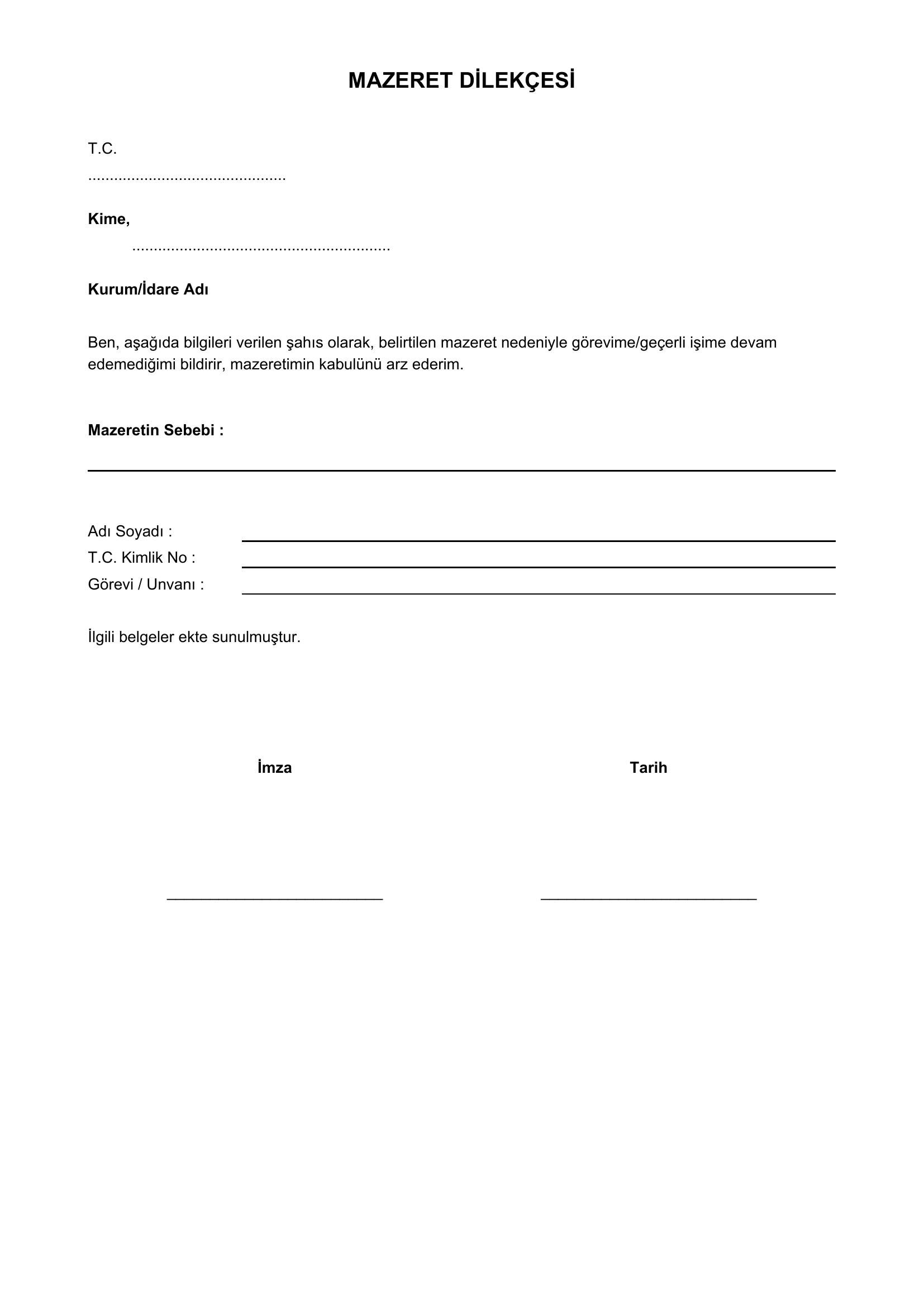 Mazeret Dilekçesi